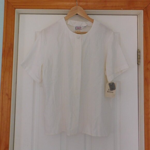 Vtg Orvis Button Blouse Womens 14 Top Short Sleeve Ivory Made in USA NWT - Picture 1 of 7